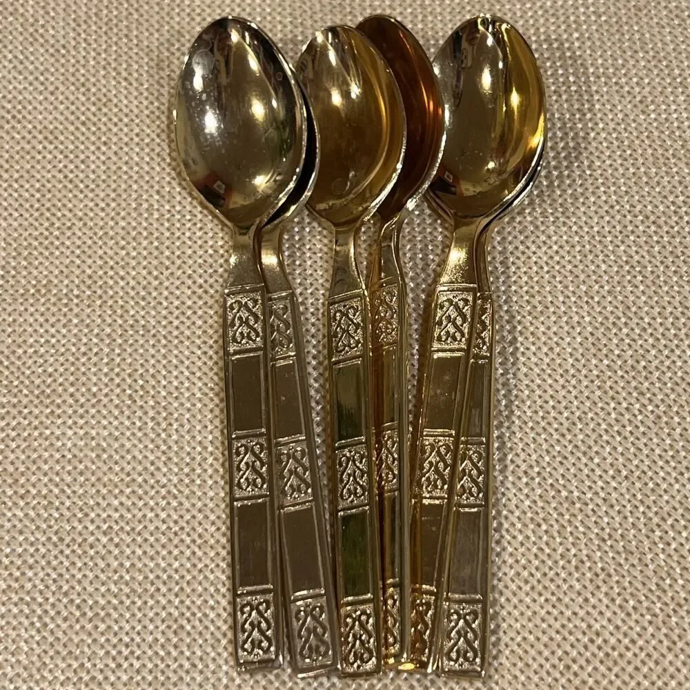 LIFETIME Cutlery Stainless Korea Electroplate GOLD (6) Small Spoons 4.5” EUC